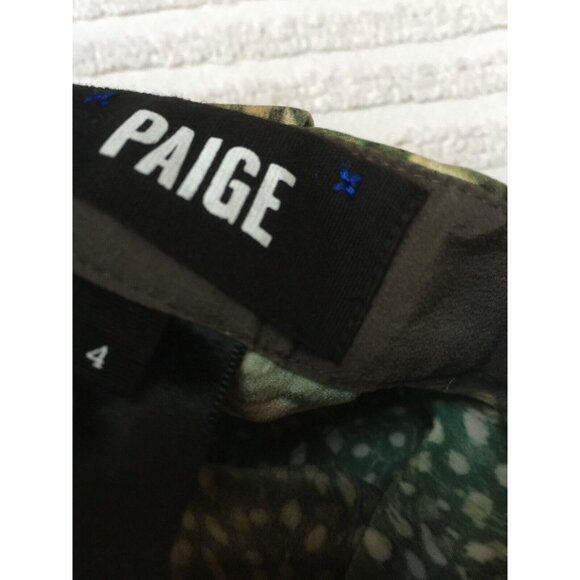 Paige Mid-Rise Women's Size 4 Brown Green Silk Animal Print Straight Leg Pants - Picture 6 of 10